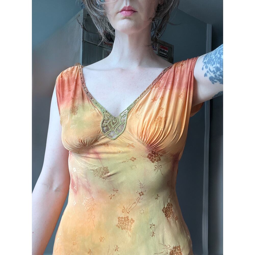 Vintage 30s Bias Cut Satin Slip Dress | Hand-Dyed Gown | Art Deco Lingerie | S/M - Picture 5 of 10